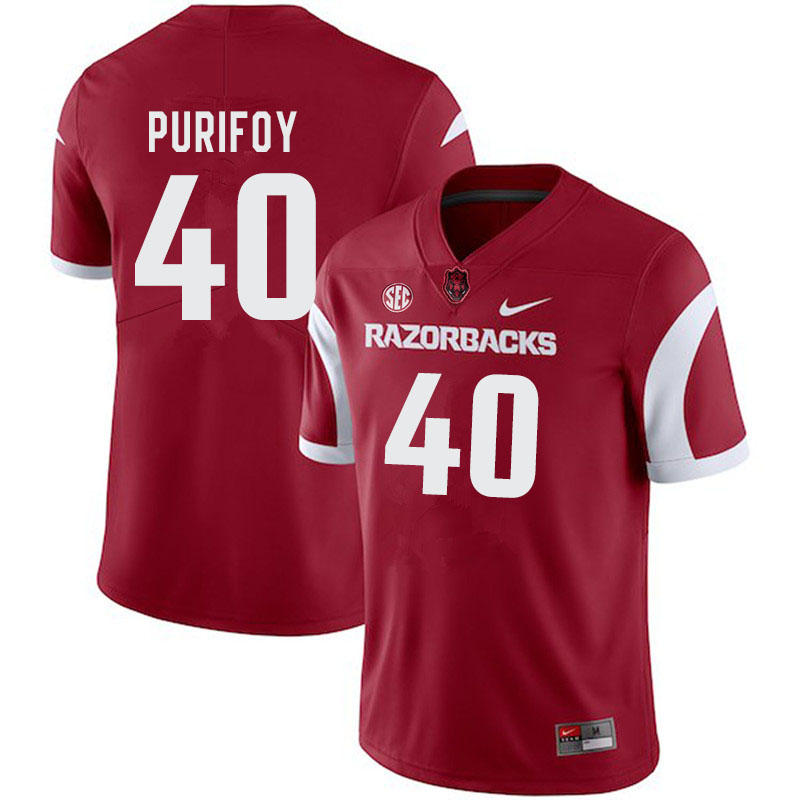 Men #40 Trey Purifoy Arkansas Razorbacks College Football Jerseys-Cardinal